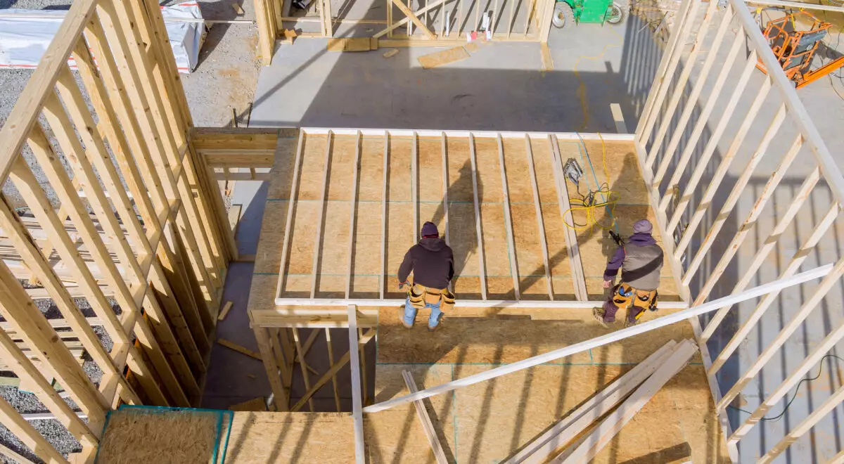 Beam stick built frame of a new house under construction